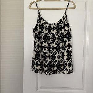Loft Ladies Black and White Patterned Women's Top - Size M - Linen & Rayon